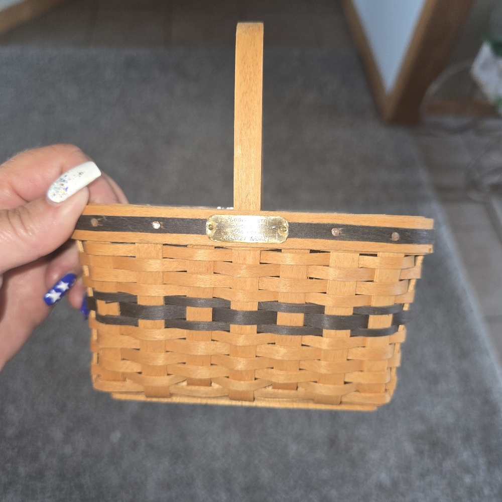 Longaberger Tan and Blue Mini Basket